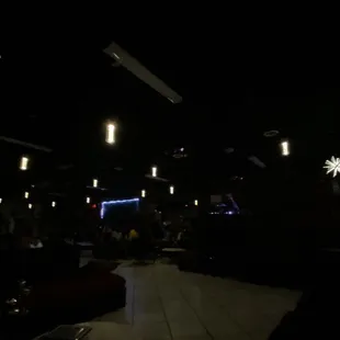 a view of the lounge area at night