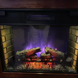 a fire place in the fireplace