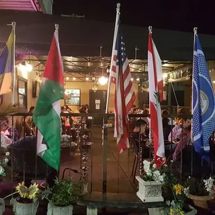 Proud to represent several countries and cultures, several flags hang outside of the establishment