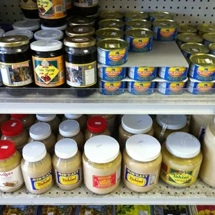 jars of peanut butter and other condiments