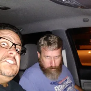 A couple of old men doing a pre jam in the truck before the show.  I said jam, not jerk! ;)