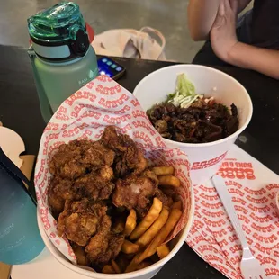 Chicken nugget bucket and grilled honey pork bucket