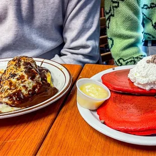 Island Omelette &amp; Red Velvet Pancakes