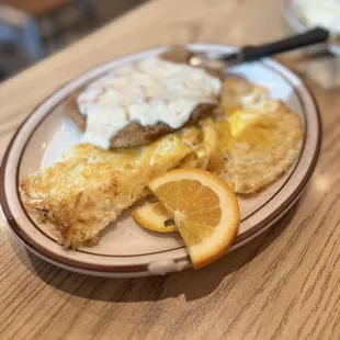 Country Fried Steak and Eggs over hard