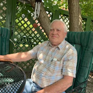 Dad enjoyed the bacon FGT sandwich, fresh pickled cucumbers, and lovely garden.