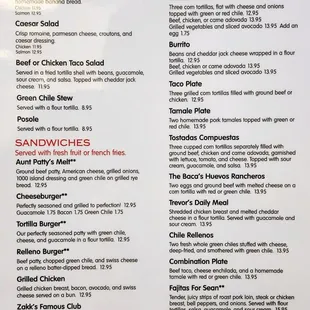 a menu for baca boys cafe