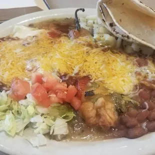 Vegetarian red  &amp; green enchilada plate