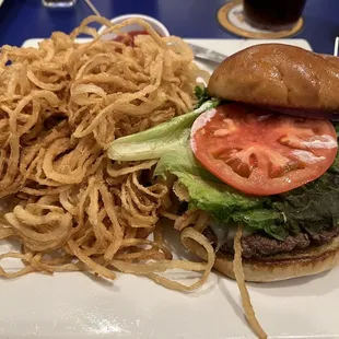 Wagyu Burger and onion straws -
