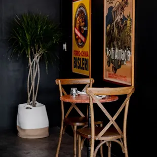 a table and chairs in a restaurant