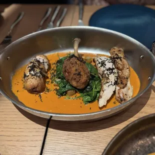 Moqueqa- poached seasonal fish, clams, yuca, quinoa in coconut broth