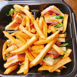 Club Sandwich and fries
