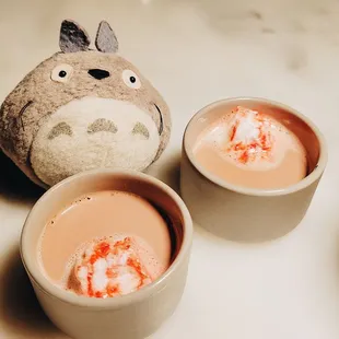 Mini hot chocolate with candy cane marshmallow shots for palette cleansing.