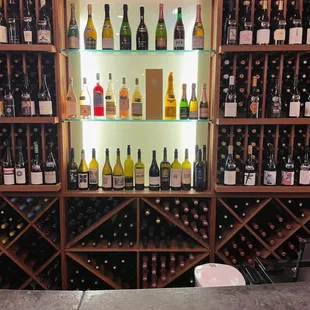 a display of wine bottles