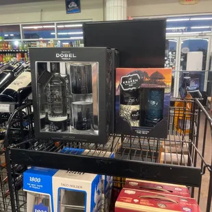 a display of wine bottles in a store