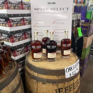 bottles of spirits on display in a liquor store