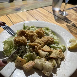 Caesar salad with fried oysters