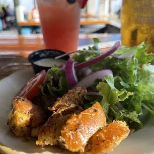 Side salad with white vinaigrette, berry blitz cocktail