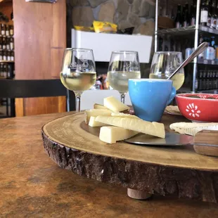 Cheese tray with the white wine flight