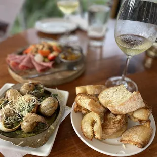Escargot &amp; petite planche de chef with their delicious happy hour Chardonnay