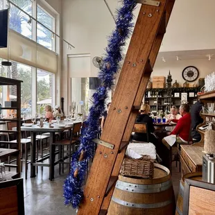 a wooden ladder in a restaurant