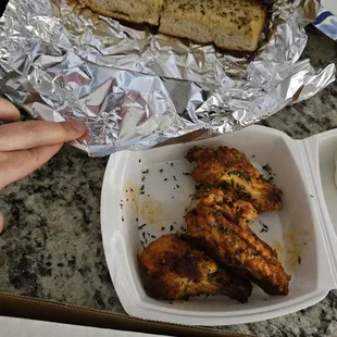 Garlic bread and chicken wings