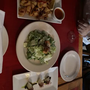 Calamari Toscano, Caesar salad, prosciutto di parma