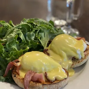 Classic Benedict with Side salad topped with a raspberry vinaigrette. I&apos;m not a fan of breakfast potatoes.