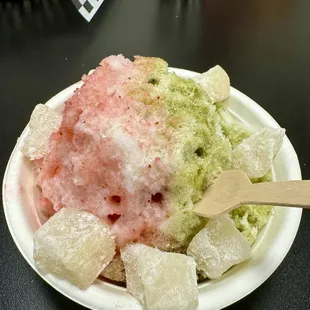 Strawberry Match w/ condensed milk and mochi!