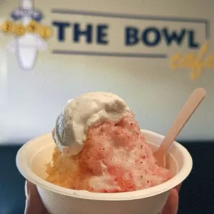 Keiki size: lilikoi, strawberry, condensed milk, &amp; haupia cream