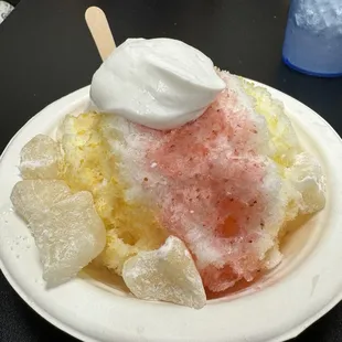 Mango, Strawberry, &amp; Lilikoi + condensed milk, haupia cream, &amp; mochi!!!! Amazing!