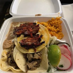 3 Taco Plate 2 Steak and 1 Tromp Taco with Rice and Beans