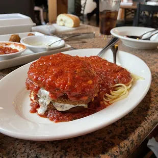 Eggplant Parmigiana with linguine