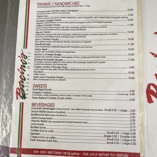 Actual Bacino&apos;s Menu