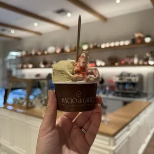Pistachio and strawberry cheesecake