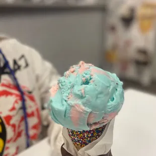 Cotton candy, we asked for a smaller scoop