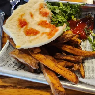 Top of bun with cold frozen fries