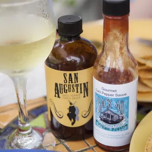 Lots of hot sauces to try including local brews.
