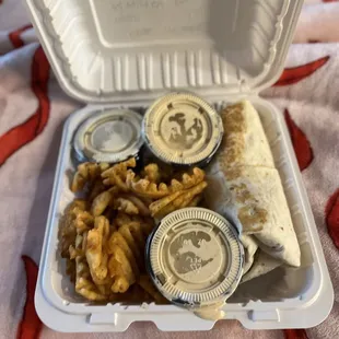 Buffalo Chicken Wrap with waffle fries and Cajun ranch!