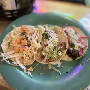 Key West Tuna Tacos, Jerk Chicken Tacos, and Chimichurri Pork Tacos