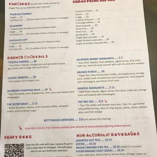 Sunday brunch menu