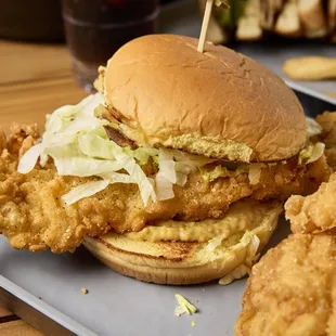 a fried chicken sandwich and fries