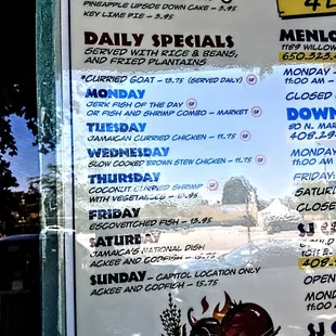 Daily special menu outside