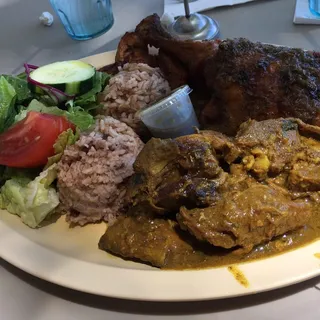 Curried Goat and Jerk Chicken