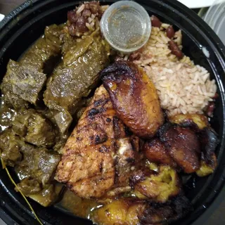 Curried Goat and Jerk Salmon