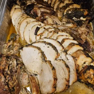 maple glazed roast turkey with pan gravy and cranberry sauce $105 for whole, but add $20 for boneless &amp; sliced...