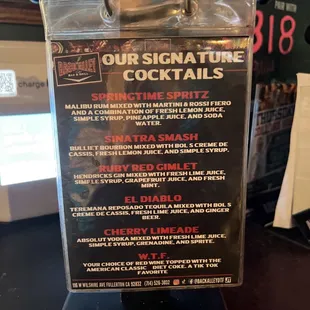 Cocktail menu