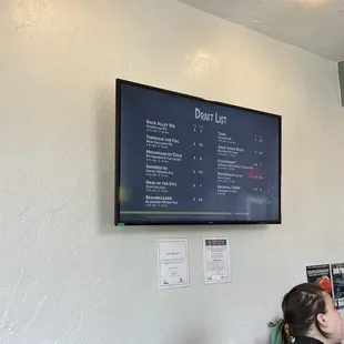 a menu on the wall
