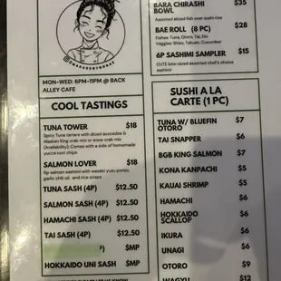 Bobae&apos;s Specials (sushi menu) on 12/6/22