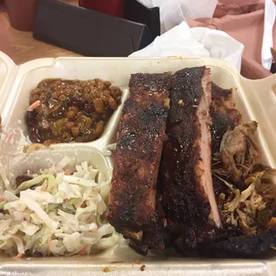 ribs, coleslaw, coleslaw and coleslaw