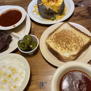 Creamed Corn, loaded BAKED POTAT, Texas Toast